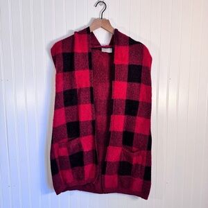Cyrus Red and Black Buffalo Plaid Open-Front Sleeveless Vest Cardigan Size S